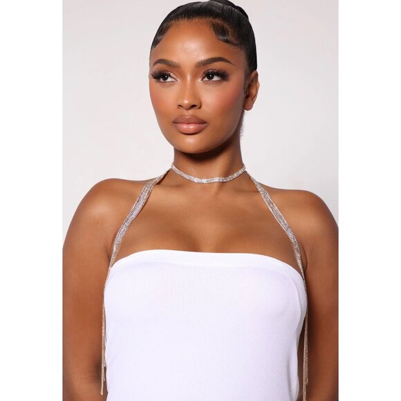 Windsor ✦ Wrapped Around You Necklace ✦ Gold Rhinestone Chain Statement Jewelry - Picture 9 of 11